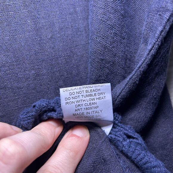 Bellambra Dress Womens 1X Blue Linen Crochet Hem Made In Italy Tunic Knee Length - Picture 7 of 9